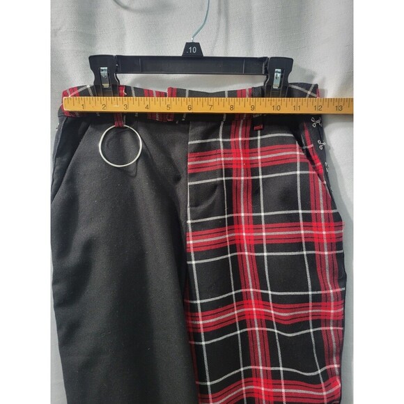 Hot Topic Womens Pant S Black Red Plaid Split Leg Punk Goth Pants Elastic Waist - Picture 6 of 13